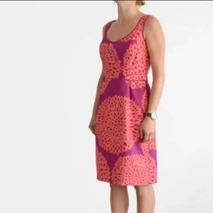 Boden Fuschia Orange Abstract Floral Print Scoop Neck A-line Sleeveless Dress